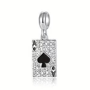 Elegant Silver and Black Ace of Spades Playing Card Pendant